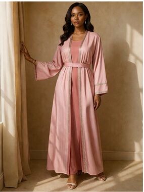 Dubai Pink Satin Abaya